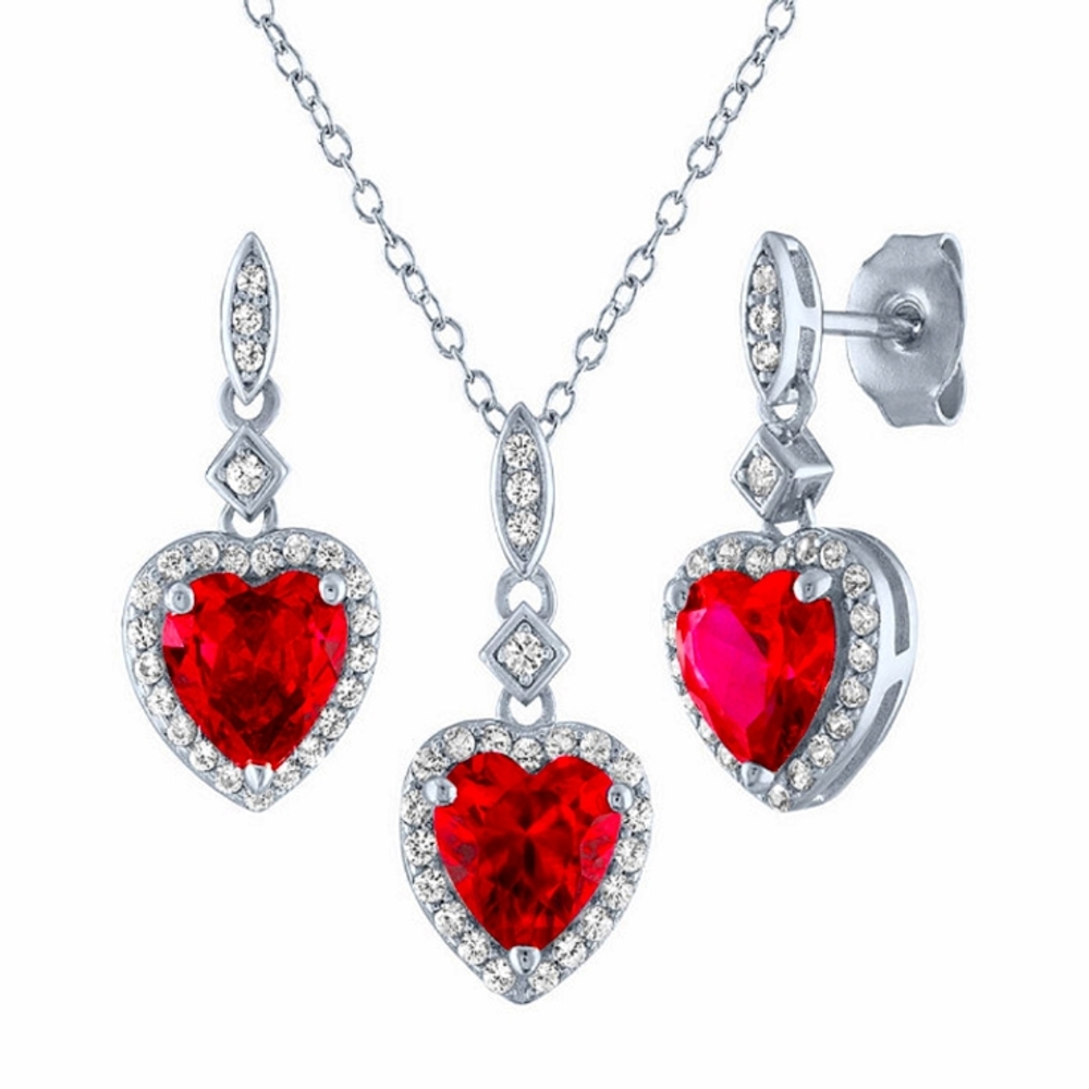 NEW Red Ruby Sterling Silver Heart 2-pc. Jewelry Set